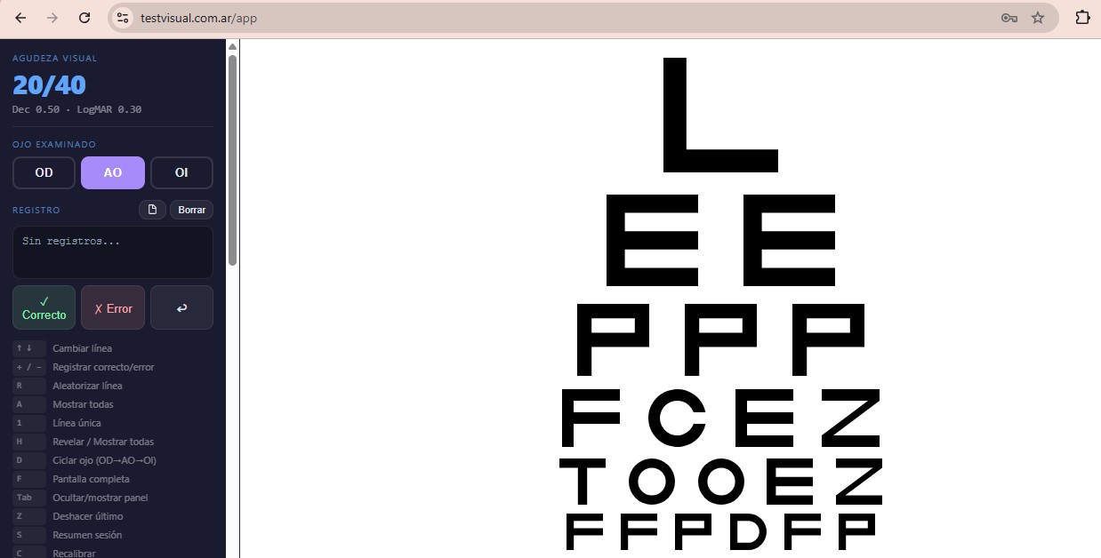 Interfaz de la aplicación TestVisual